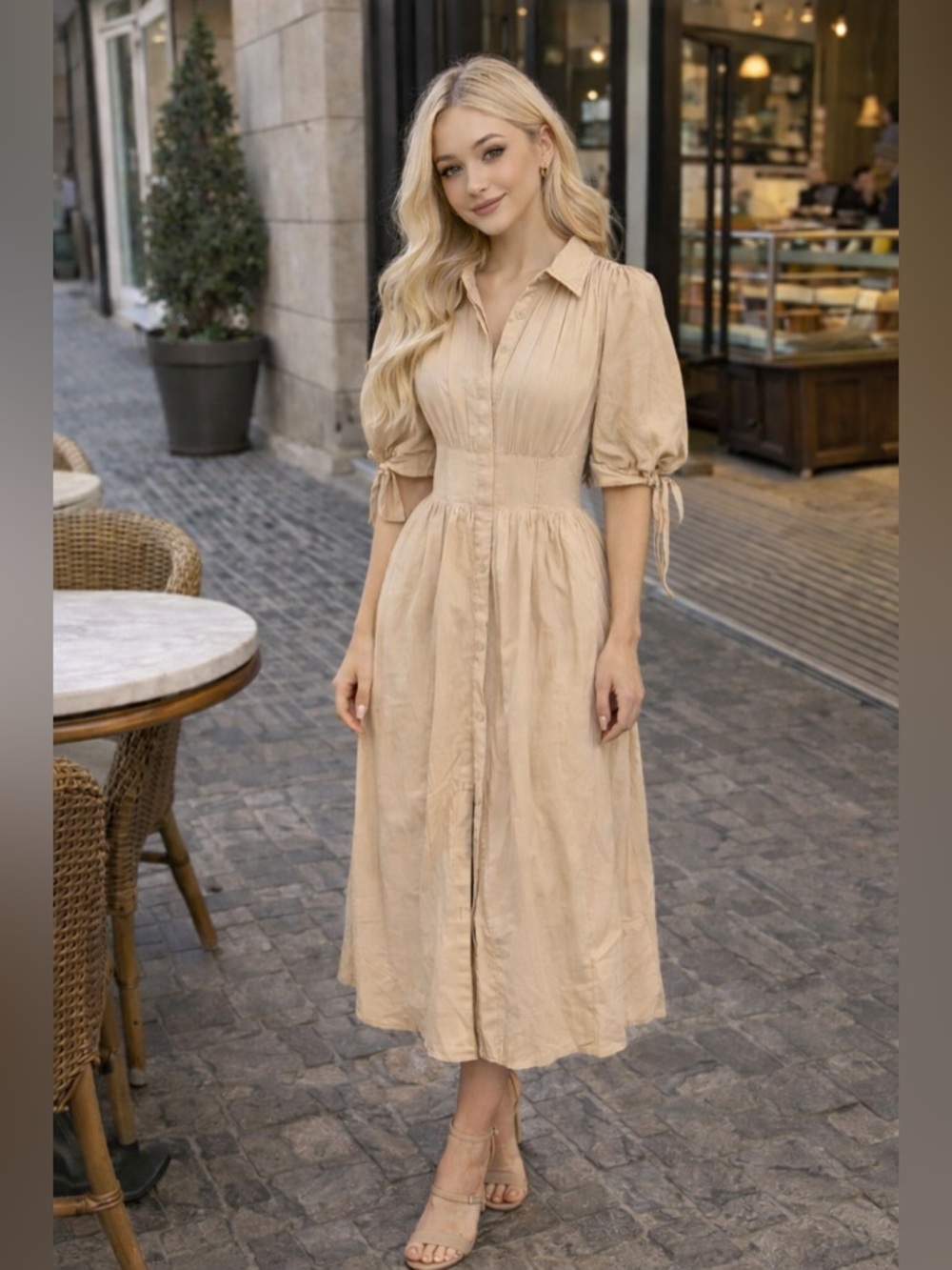 Mon Renn Marlow Midi Dress Size US XS Color Cream